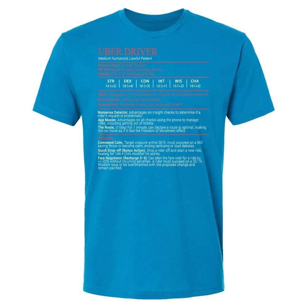 Uber Driver Stats Block Premium Unisex T-Shirt - Turquoise - 15