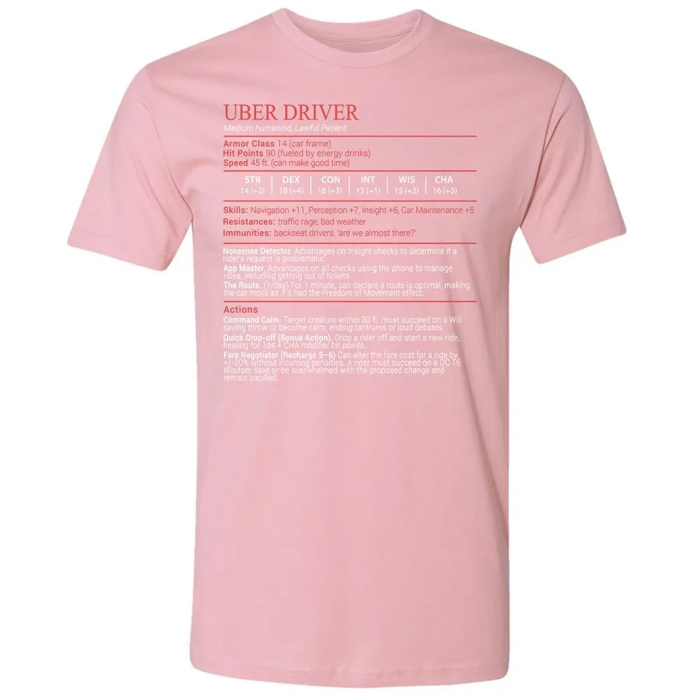 Uber Driver Stats Block Premium Unisex T-Shirt - Light Pink - 16
