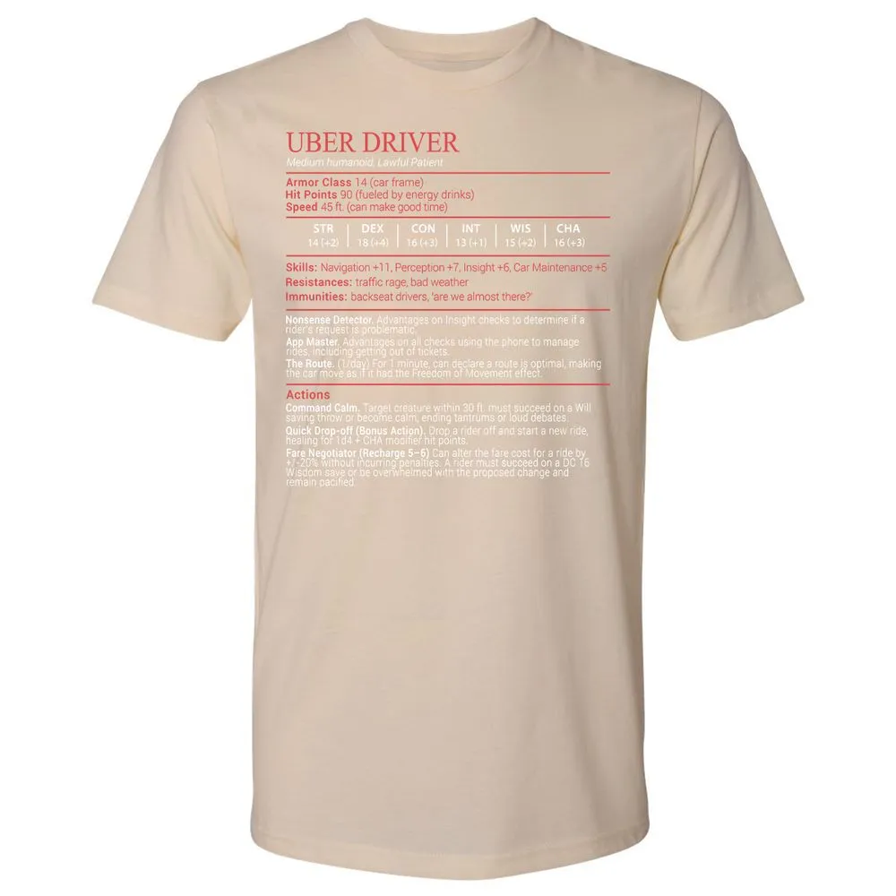 Uber Driver Stats Block Premium Unisex T-Shirt - Cream - 20