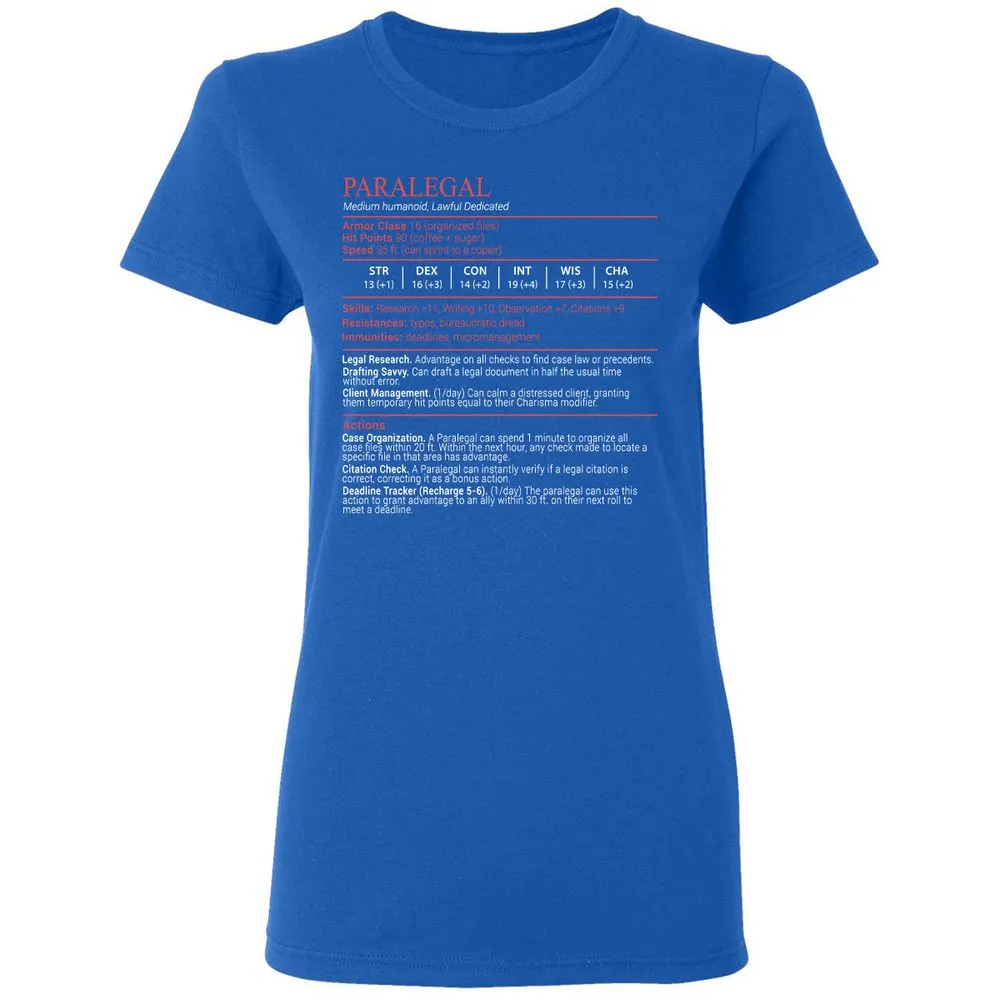 Paralegal Stats Block Women's T-Shirt - Royal - 3
