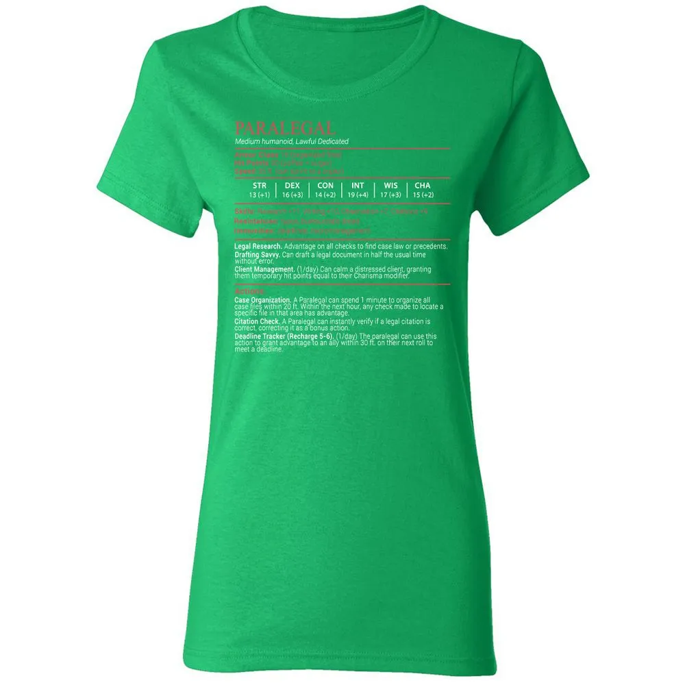 Paralegal Stats Block Women's T-Shirt - Irish Green - 7