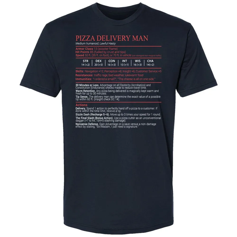 Pizza Delivery Man Stats Block Premium Unisex T-Shirt - Midnight Navy - 2