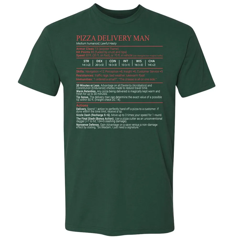 Pizza Delivery Man Stats Block Premium Unisex T-Shirt - Forest Green - 3