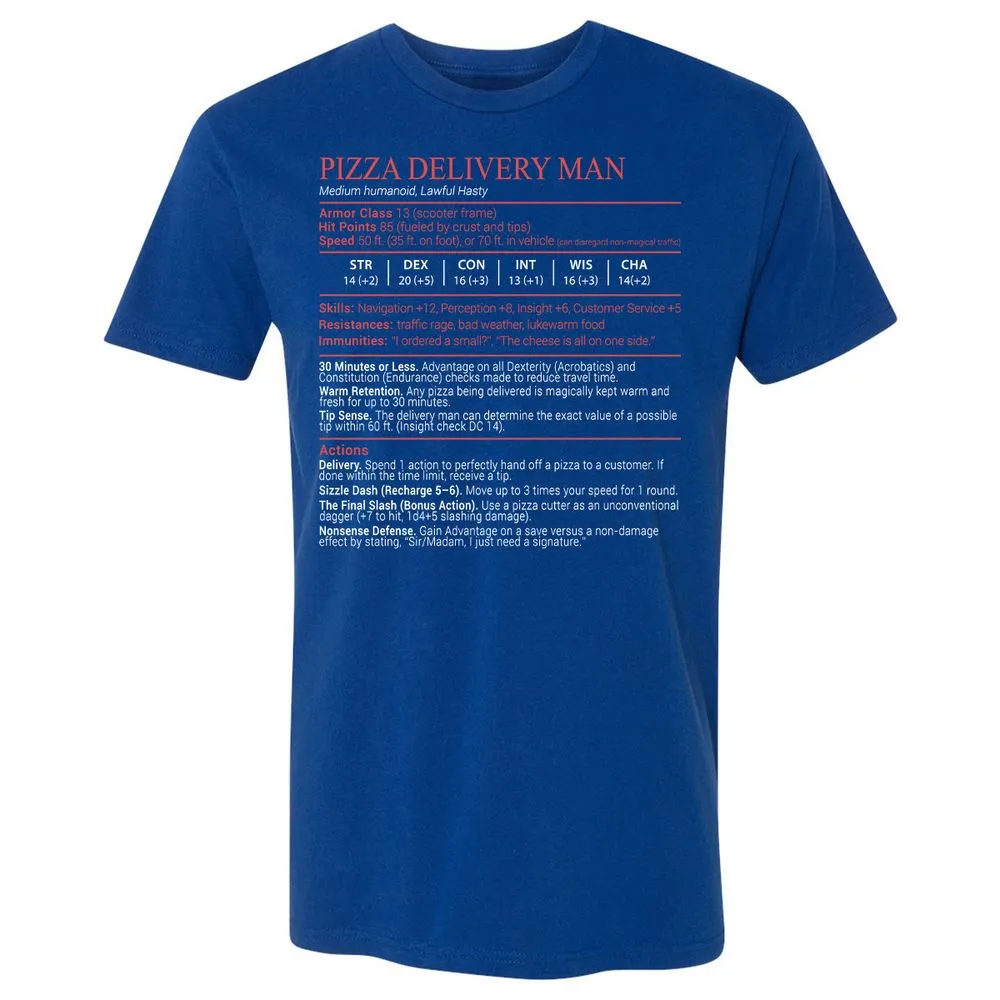 Pizza Delivery Man Stats Block Premium Unisex T-Shirt - Royal - 4