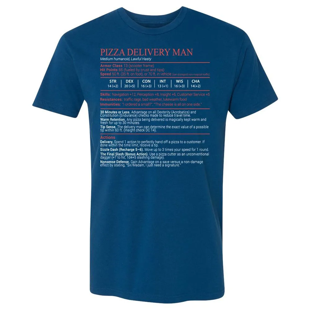 Pizza Delivery Man Stats Block Premium Unisex T-Shirt - Cool Blue - 5