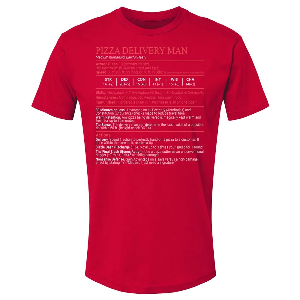 Pizza Delivery Man Stats Block Premium Unisex T-Shirt - Red - 9