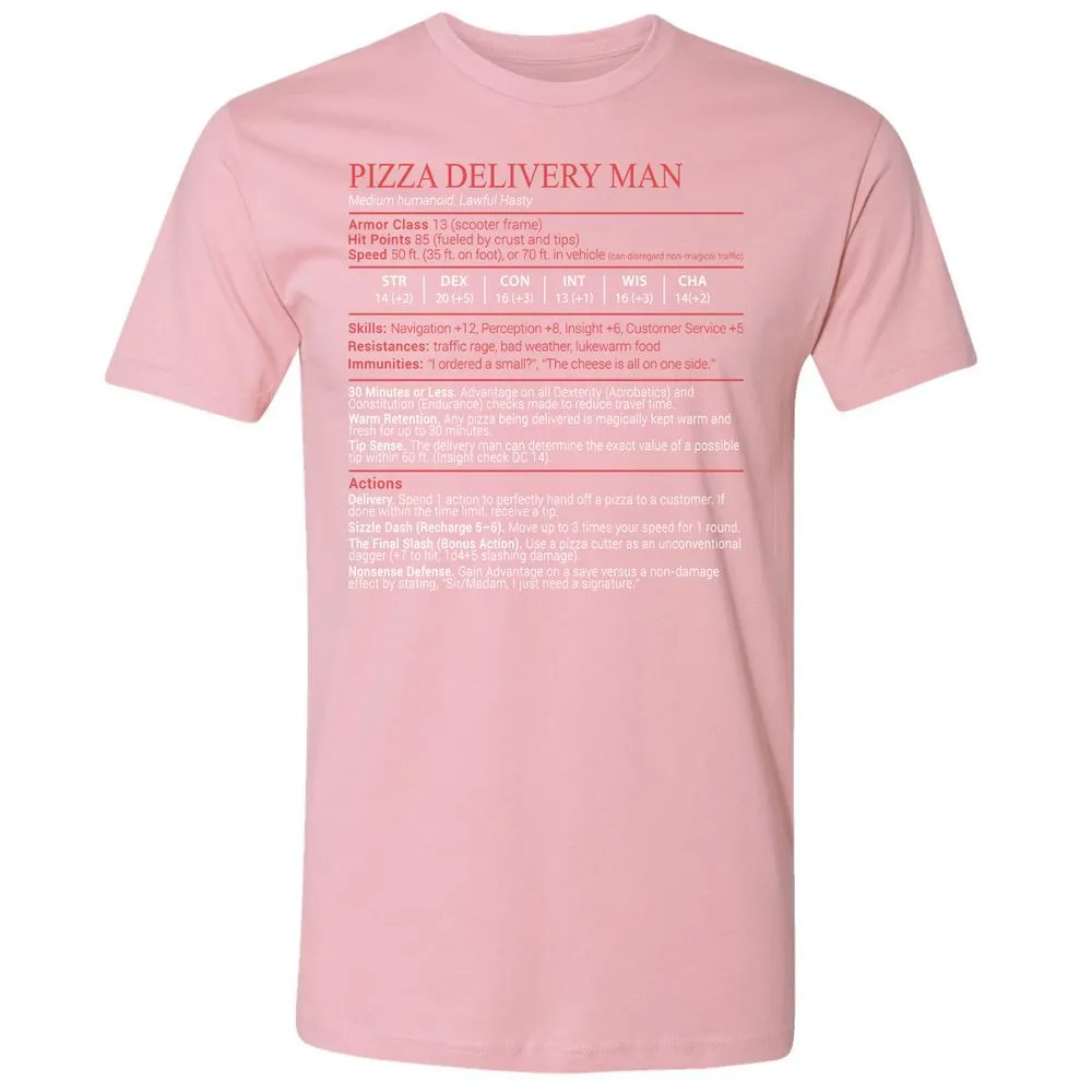 Pizza Delivery Man Stats Block Premium Unisex T-Shirt - Light Pink - 16