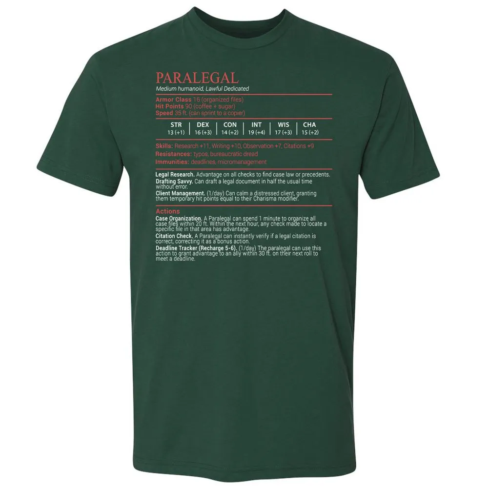 Paralegal Stats Block Premium Unisex T-Shirt - Forest Green - 3