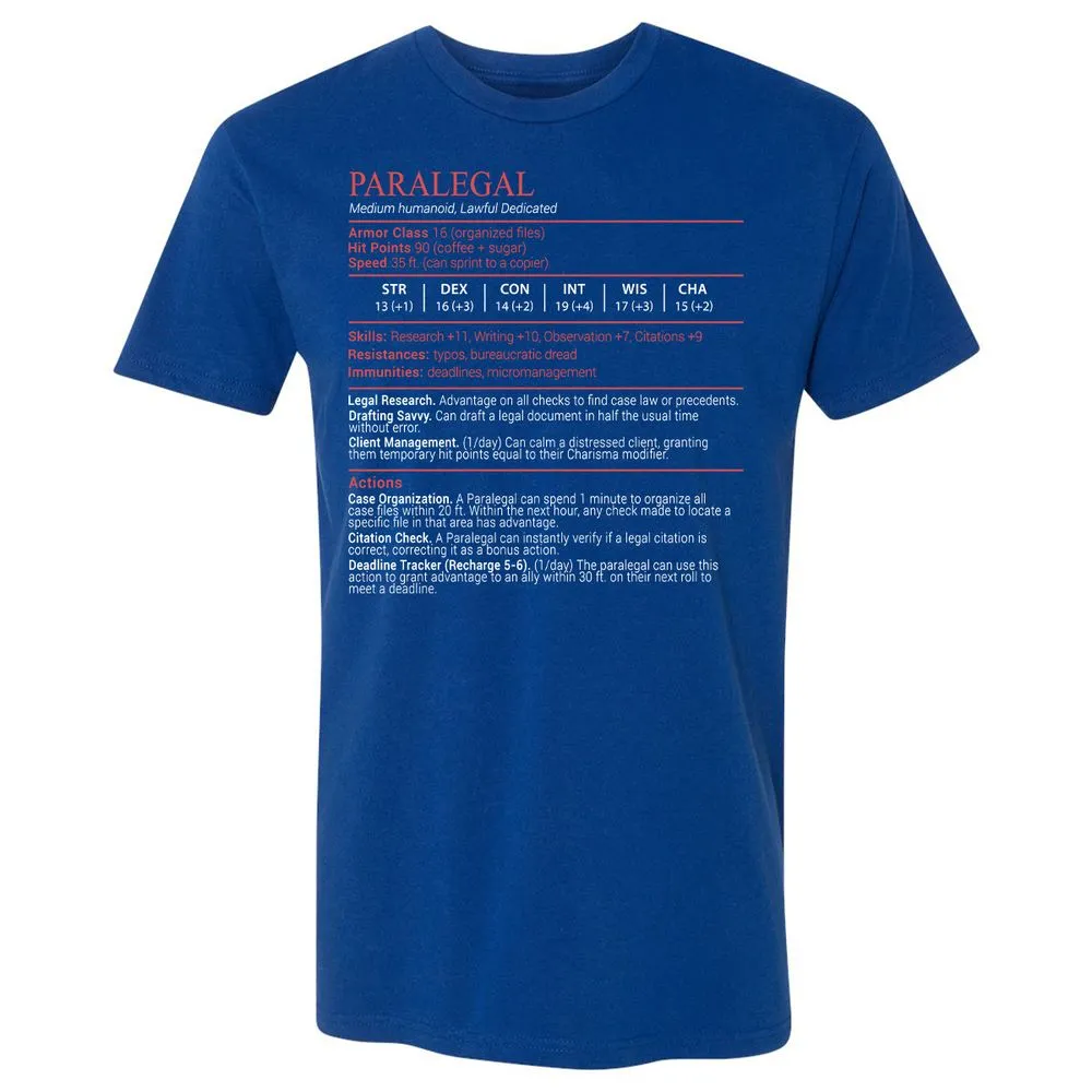 Paralegal Stats Block Premium Unisex T-Shirt - Royal - 4