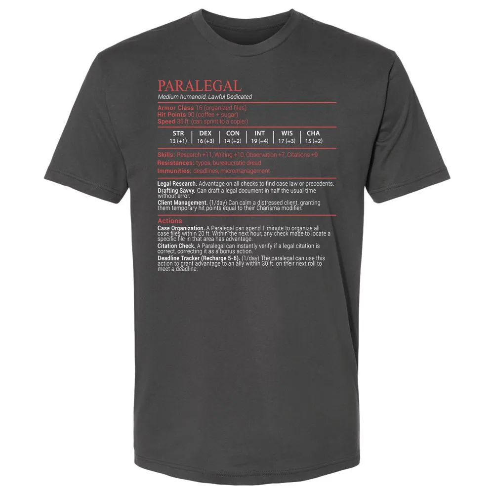 Paralegal Stats Block Premium Unisex T-Shirt - Heavy Metal - 7