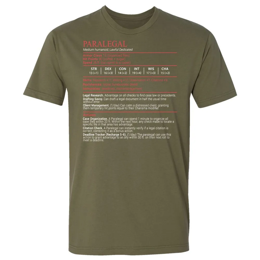 Paralegal Stats Block Premium Unisex T-Shirt - Military Green - 8
