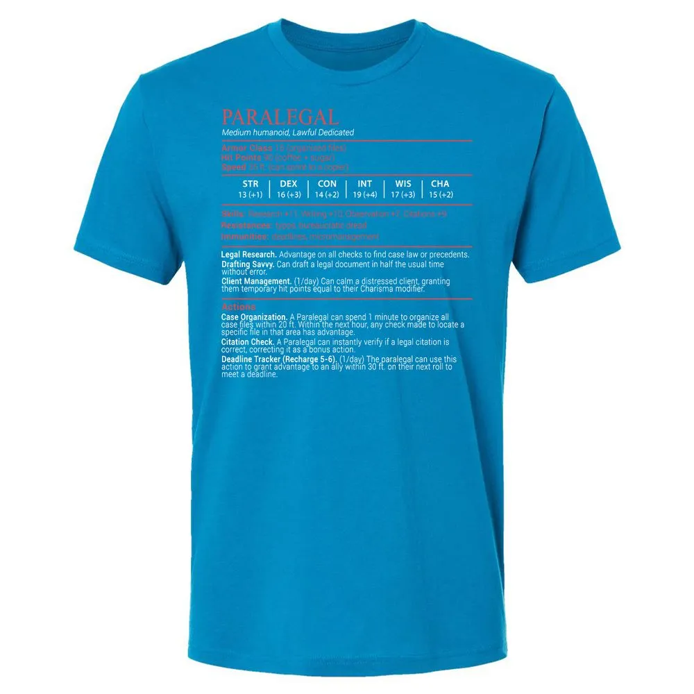 Paralegal Stats Block Premium Unisex T-Shirt - Turquoise - 15