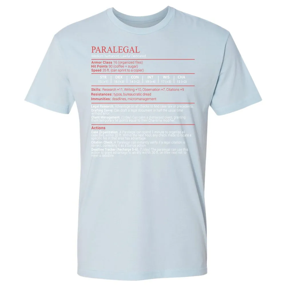 Paralegal Stats Block Premium Unisex T-Shirt - Light Blue - 21