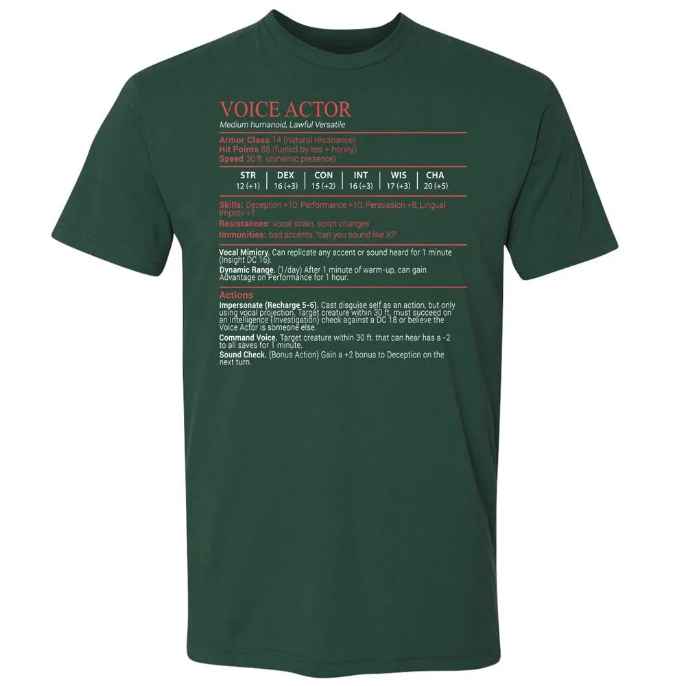 Voice Actor Stats Block - Forest Green - 3