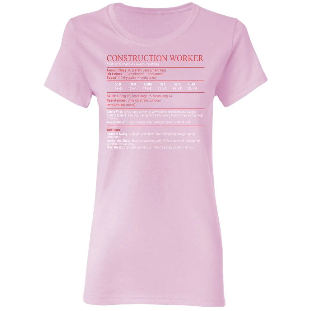 Construction Worker Stats Block - Light Pink - 8