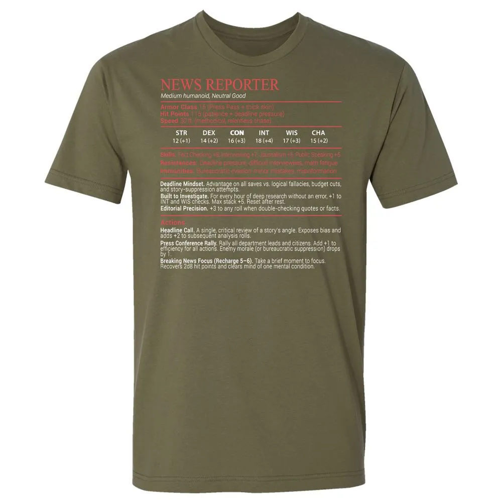 News Reporter Stats Block - Military Green - 8