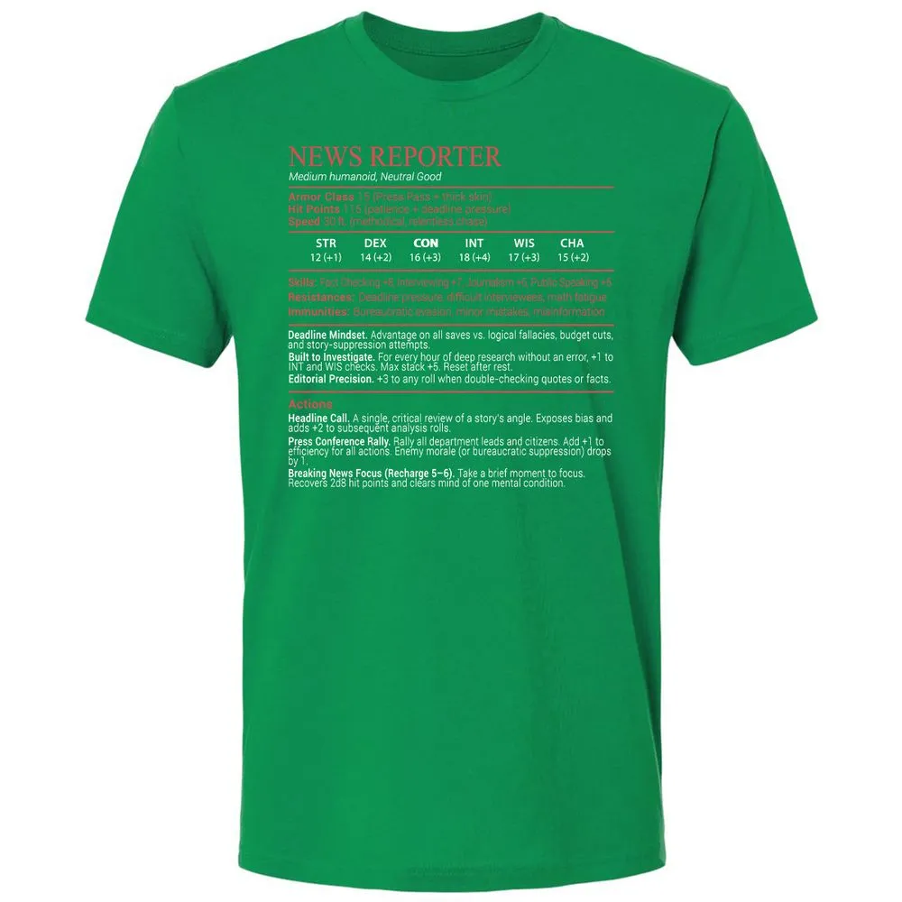 News Reporter Stats Block - Kelly Green - 13