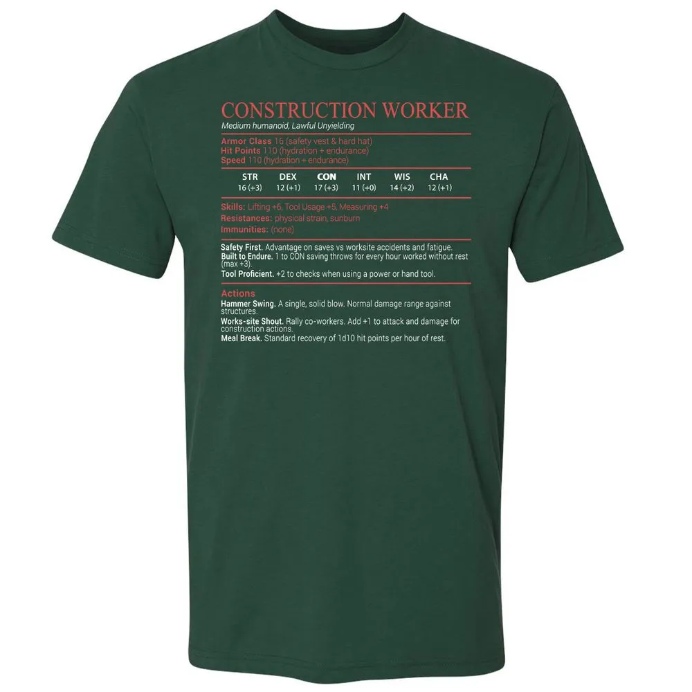 Construction Worker Stats Block - Forest Green - 3