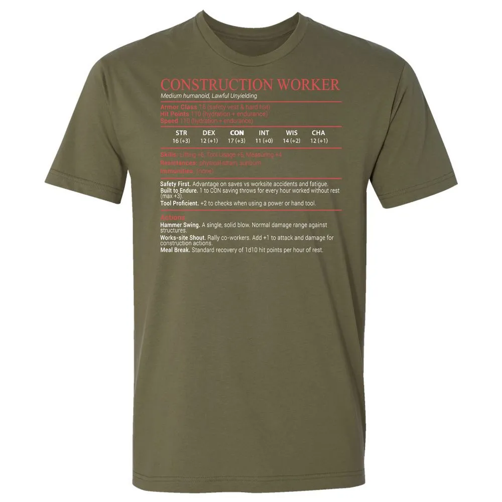 Construction Worker Stats Block - Military Green - 8