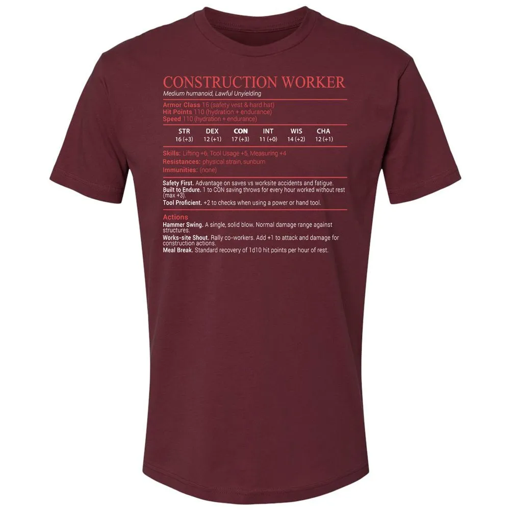 Construction Worker Stats Block - Maroon - 10