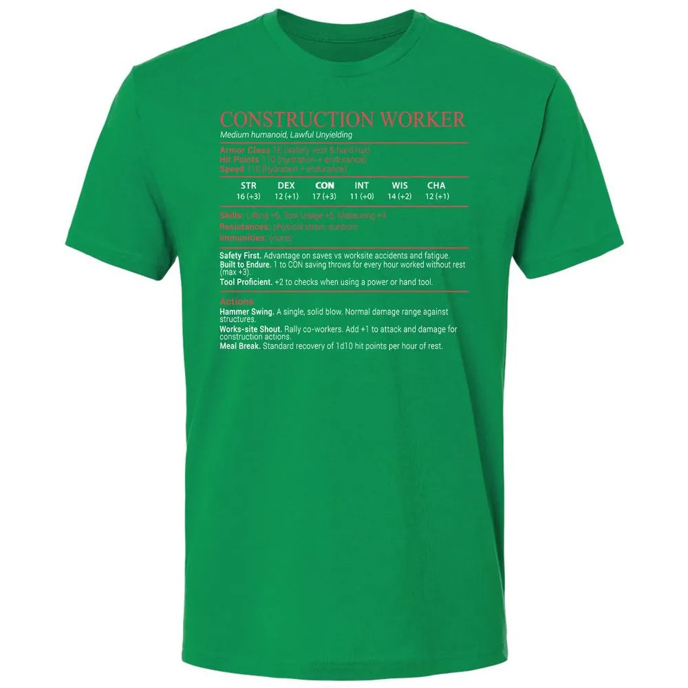 Construction Worker Stats Block - Kelly Green - 13