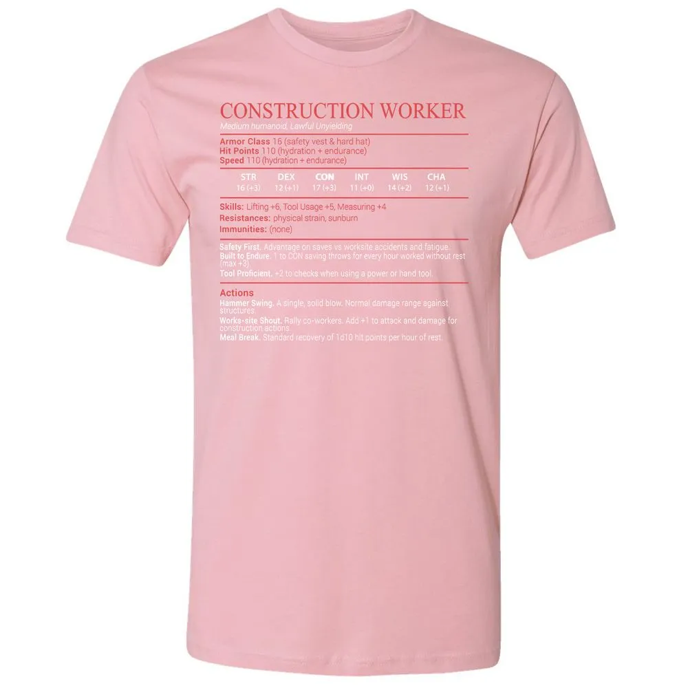 Construction Worker Stats Block - Light Pink - 16