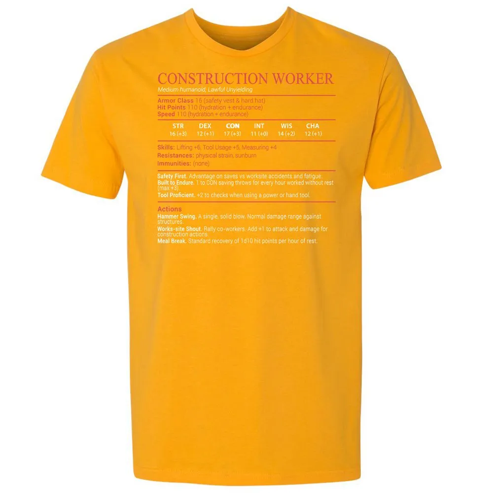 Construction Worker Stats Block - Gold - 18