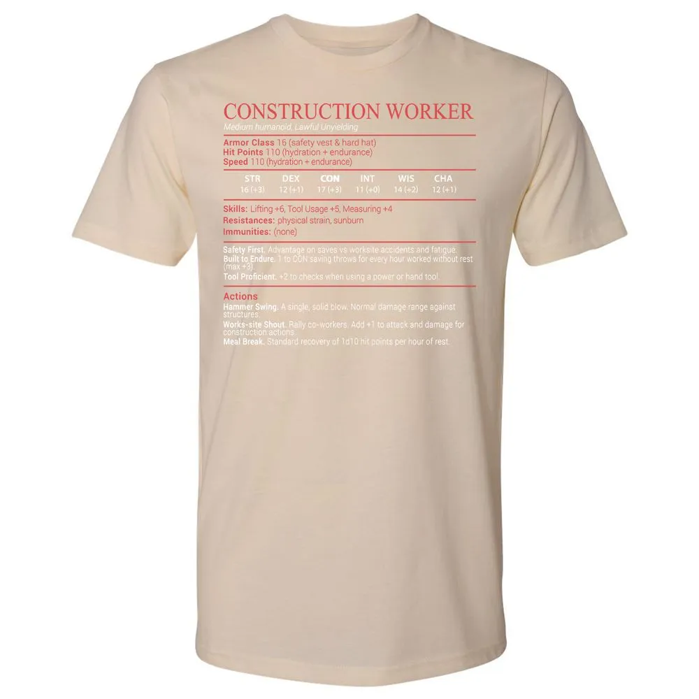 Construction Worker Stats Block - Cream - 20