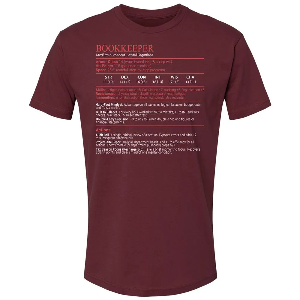 Bookkeepper Stats Block - Maroon - 10