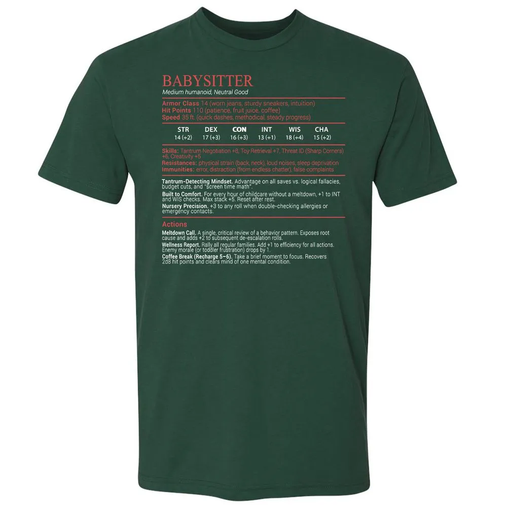 Baby Sitter Stats Block - Forest Green - 3