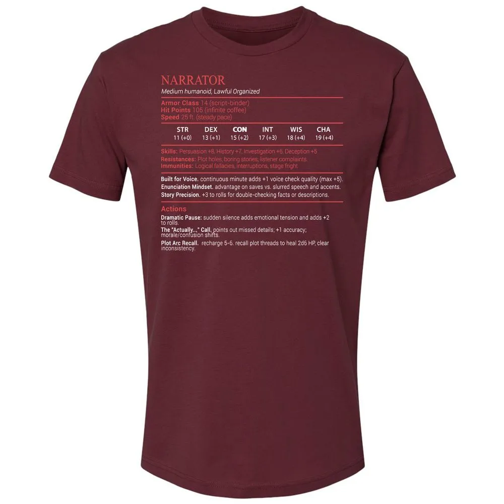 Narrator Stats Block - Maroon - 10