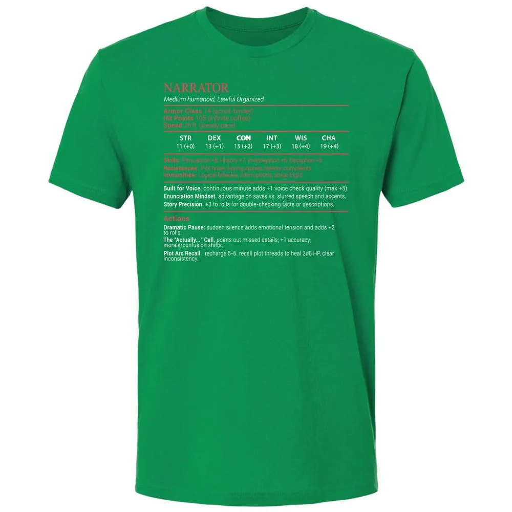 Narrator Stats Block - Kelly Green - 13