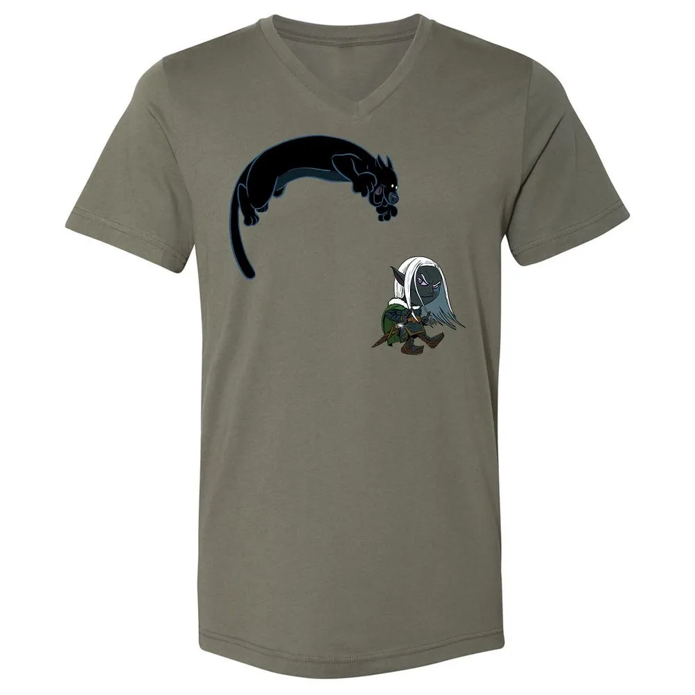 Drizzt and Guenhwyvar Unisex V-Neck T-Shirt - Military Green - 15