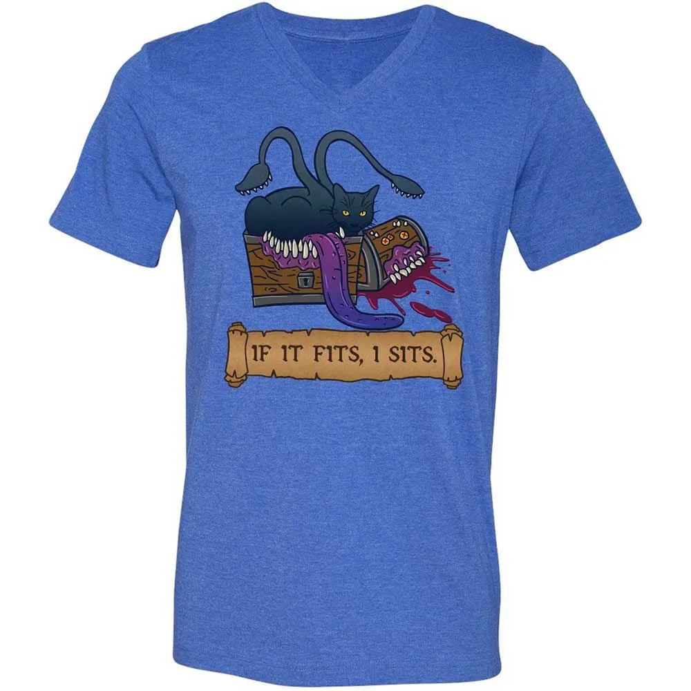 If It Fits I Sits Unisex V-Neck T-Shirt - Heather True Royal - 4