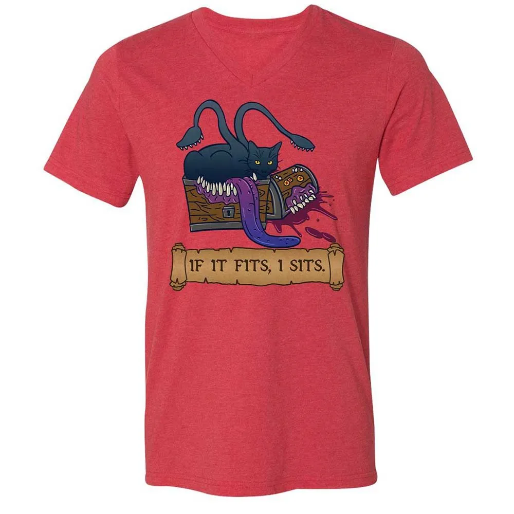 If It Fits I Sits Unisex V-Neck T-Shirt - Heather Red - 6