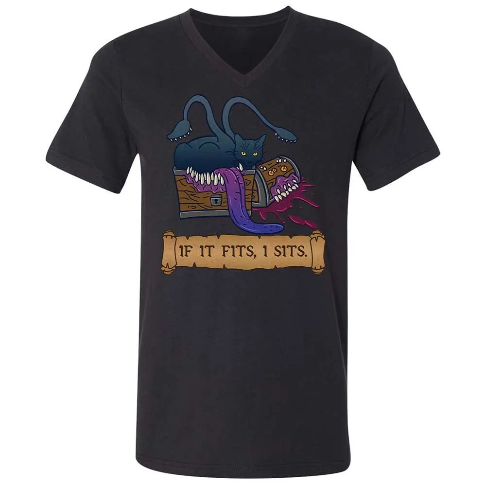 If It Fits I Sits Unisex V-Neck T-Shirt - Black - 11