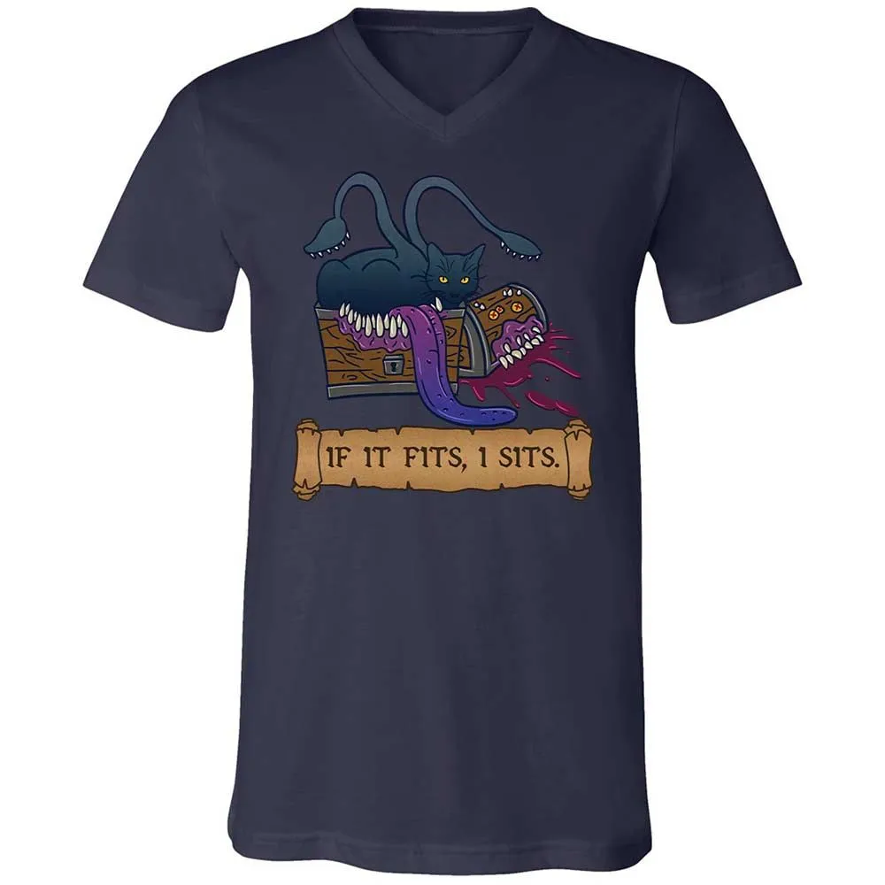 If It Fits I Sits Unisex V-Neck T-Shirt - Navy - 12