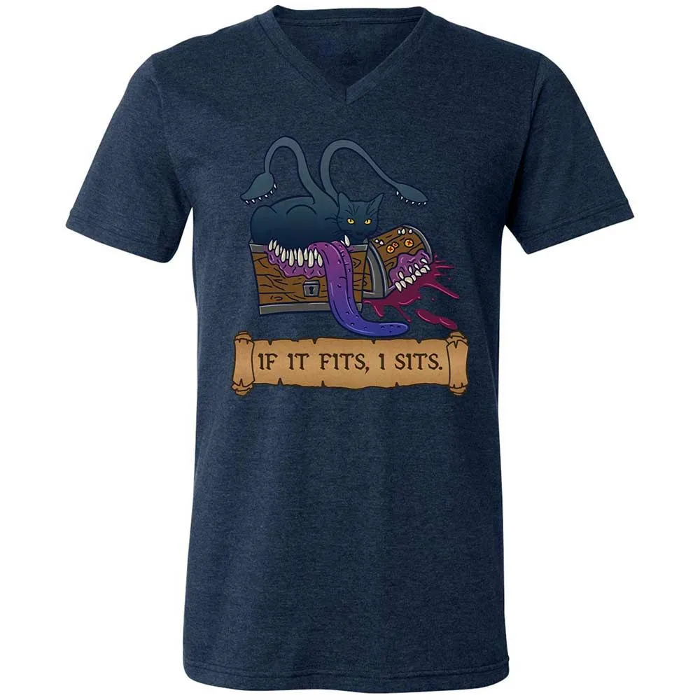 If It Fits I Sits Unisex V-Neck T-Shirt - Heather Navy - 13