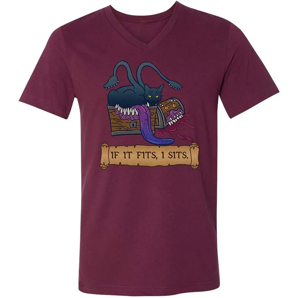 If It Fits I Sits Unisex V-Neck T-Shirt - Maroon - 14