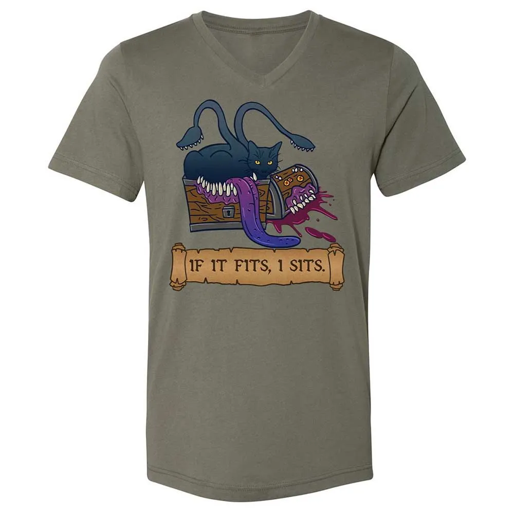 If It Fits I Sits Unisex V-Neck T-Shirt - Military Green - 15