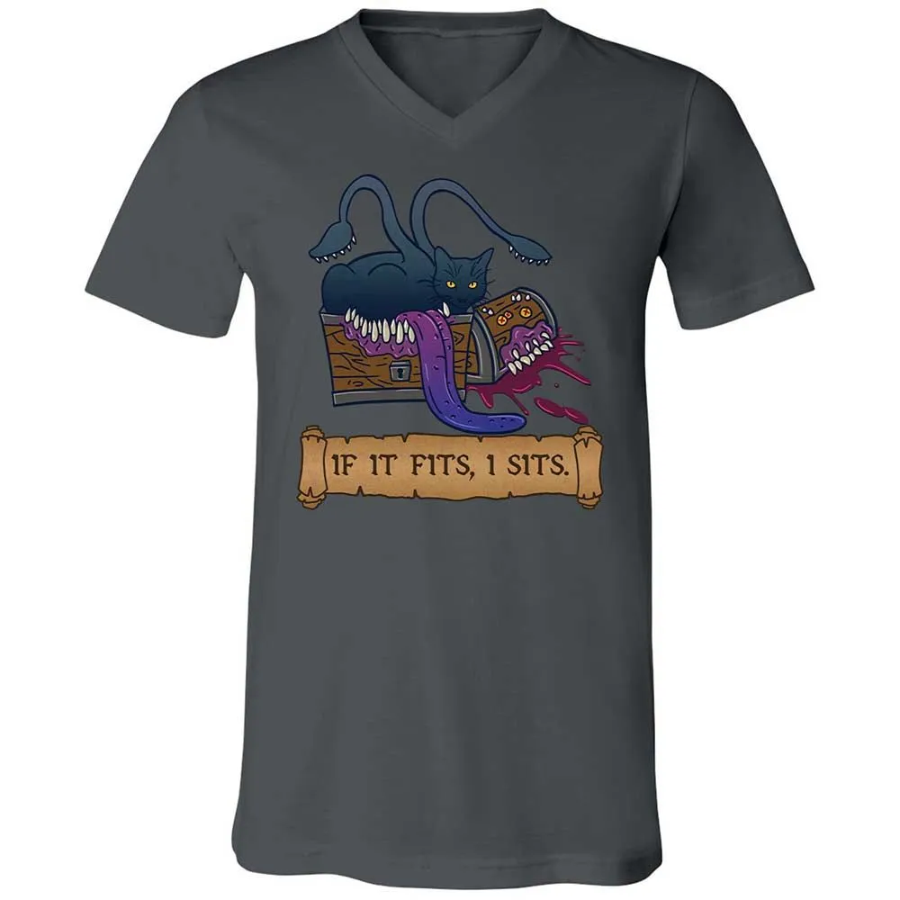 If It Fits I Sits Unisex V-Neck T-Shirt - Asphalt - 16