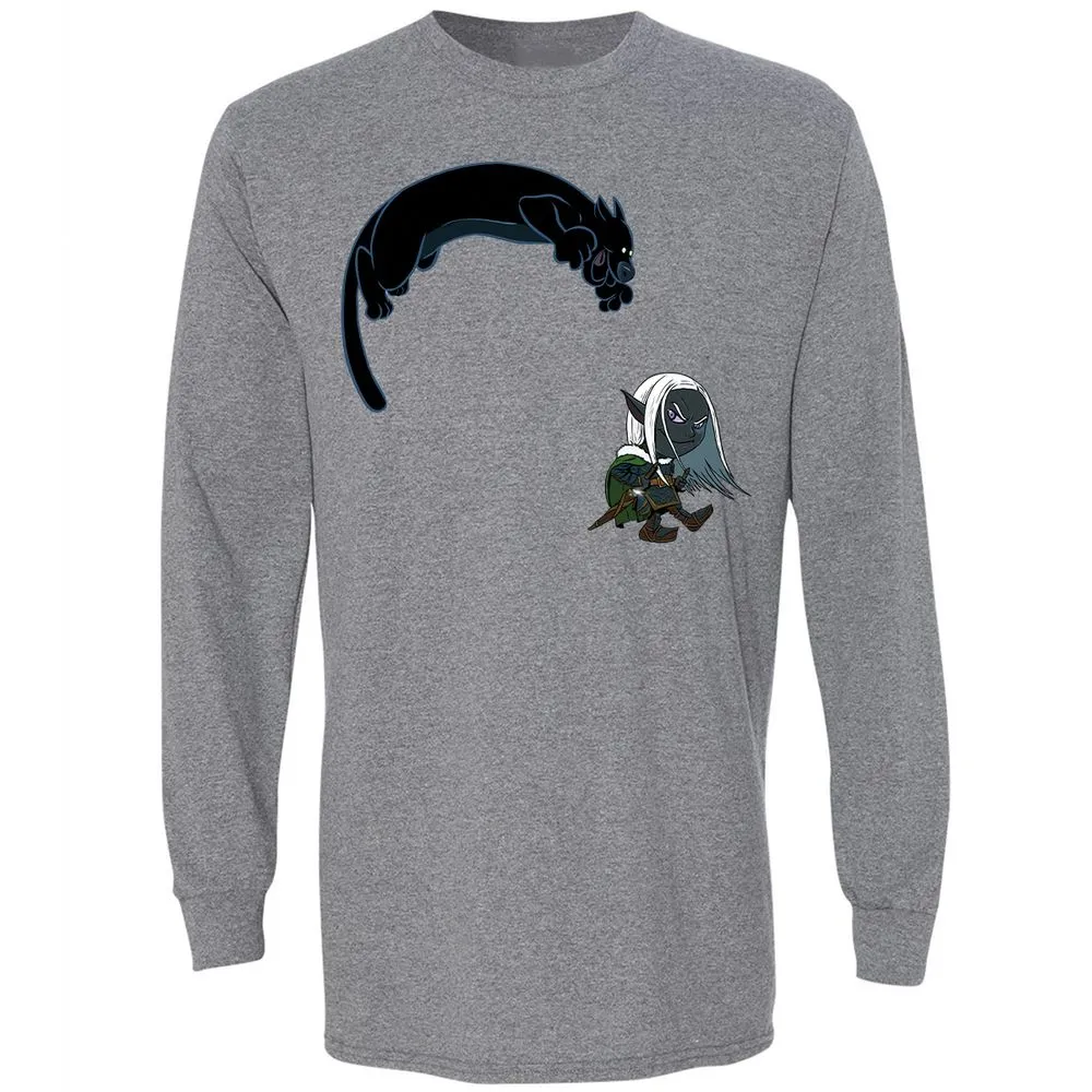 Drizzt and Guenhwyvar Long Sleeve T-Shirt - Graphite Heather - 18