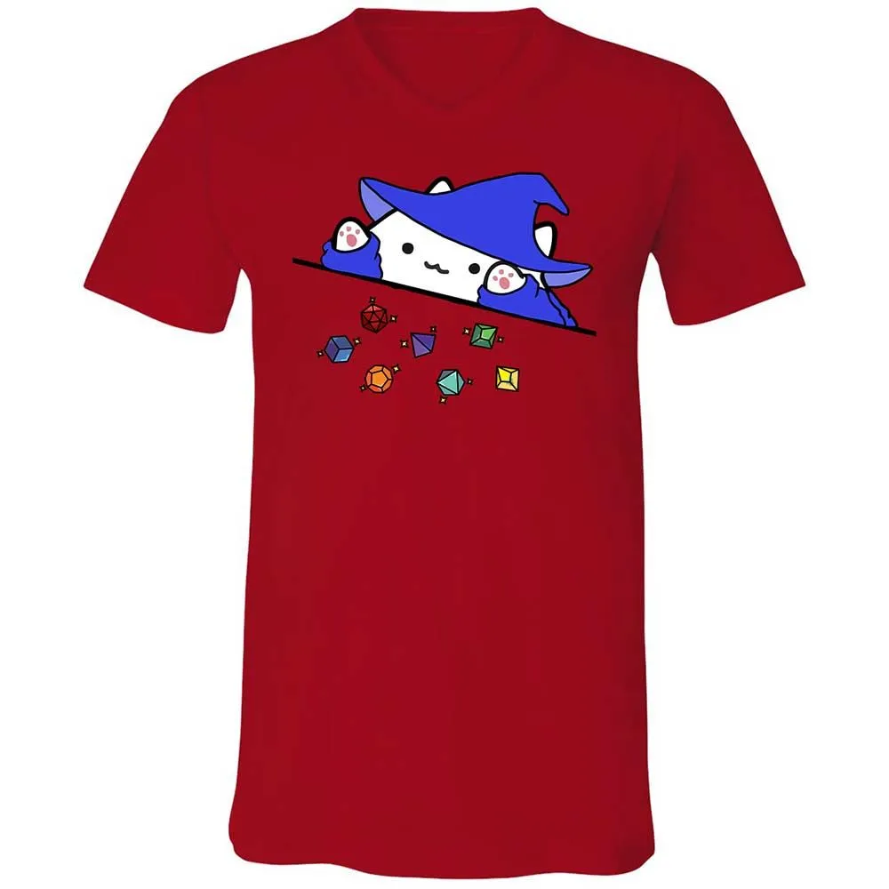 Cat Throws Dices Unisex V-Neck T-Shirt - Red - 5