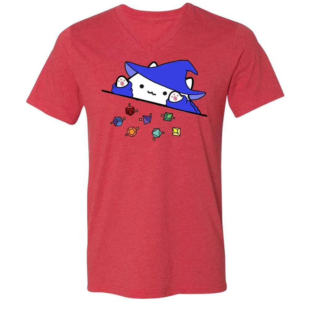 Cat Throws Dices Unisex V-Neck T-Shirt - Heather Red - 6
