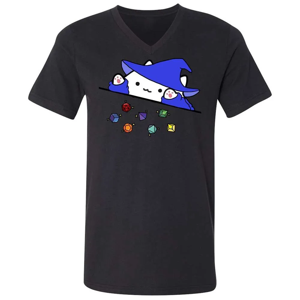 Cat Throws Dices Unisex V-Neck T-Shirt - Black - 11