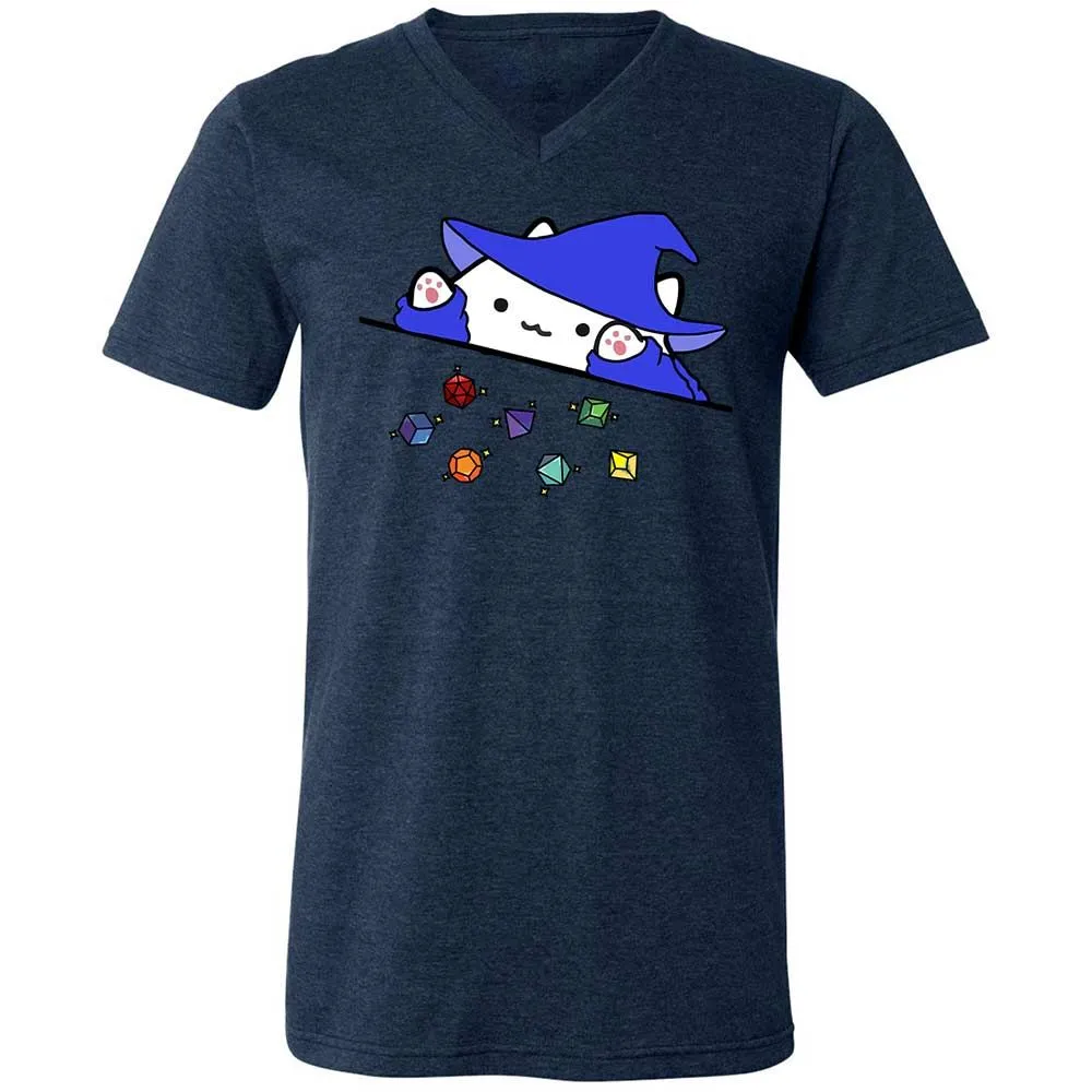 Cat Throws Dices Unisex V-Neck T-Shirt - Heather Navy - 13