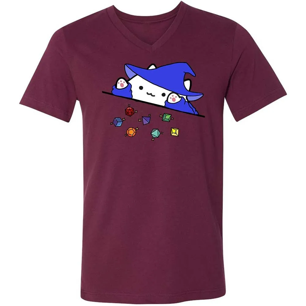 Cat Throws Dices Unisex V-Neck T-Shirt - Maroon - 14