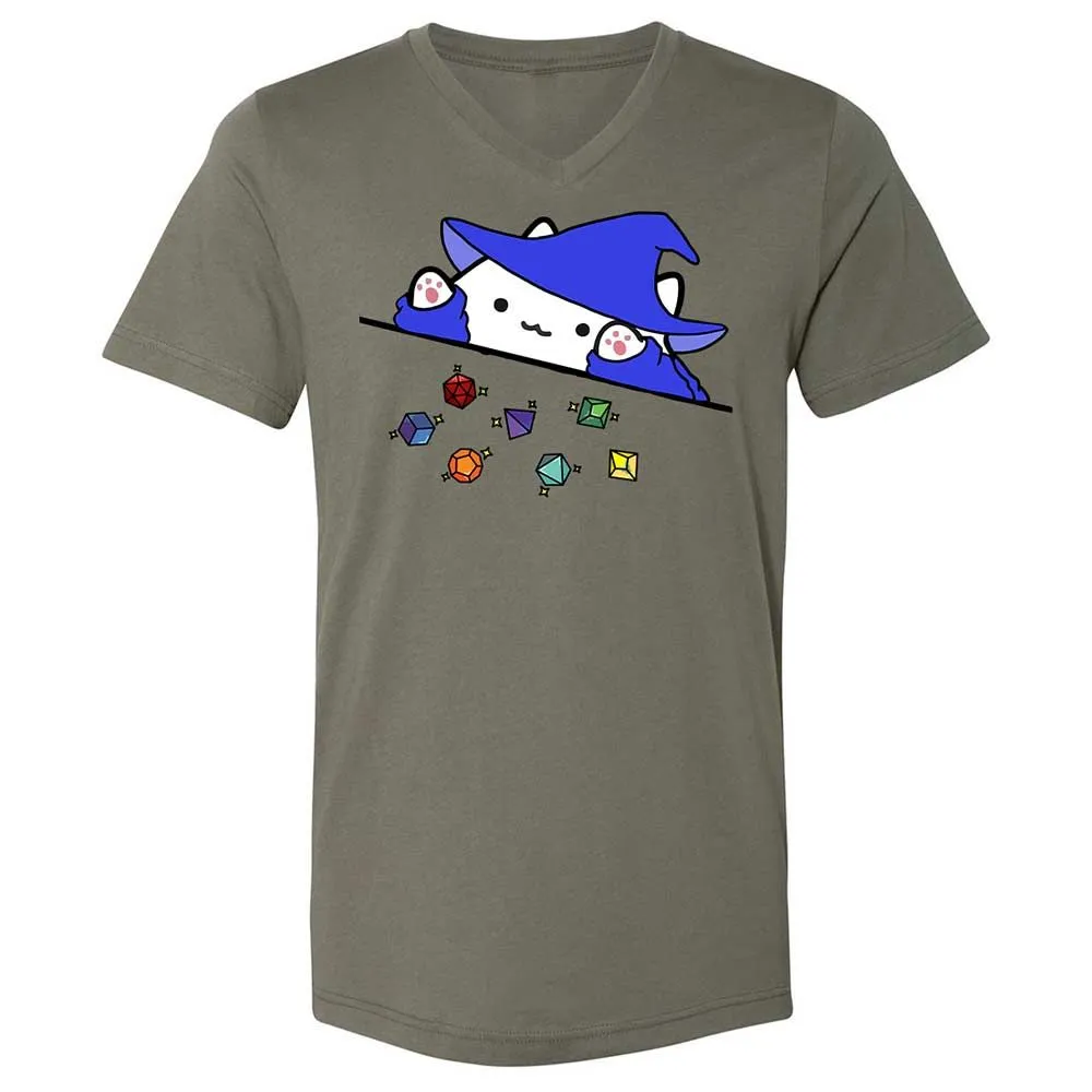 Cat Throws Dices Unisex V-Neck T-Shirt - Military Green - 15