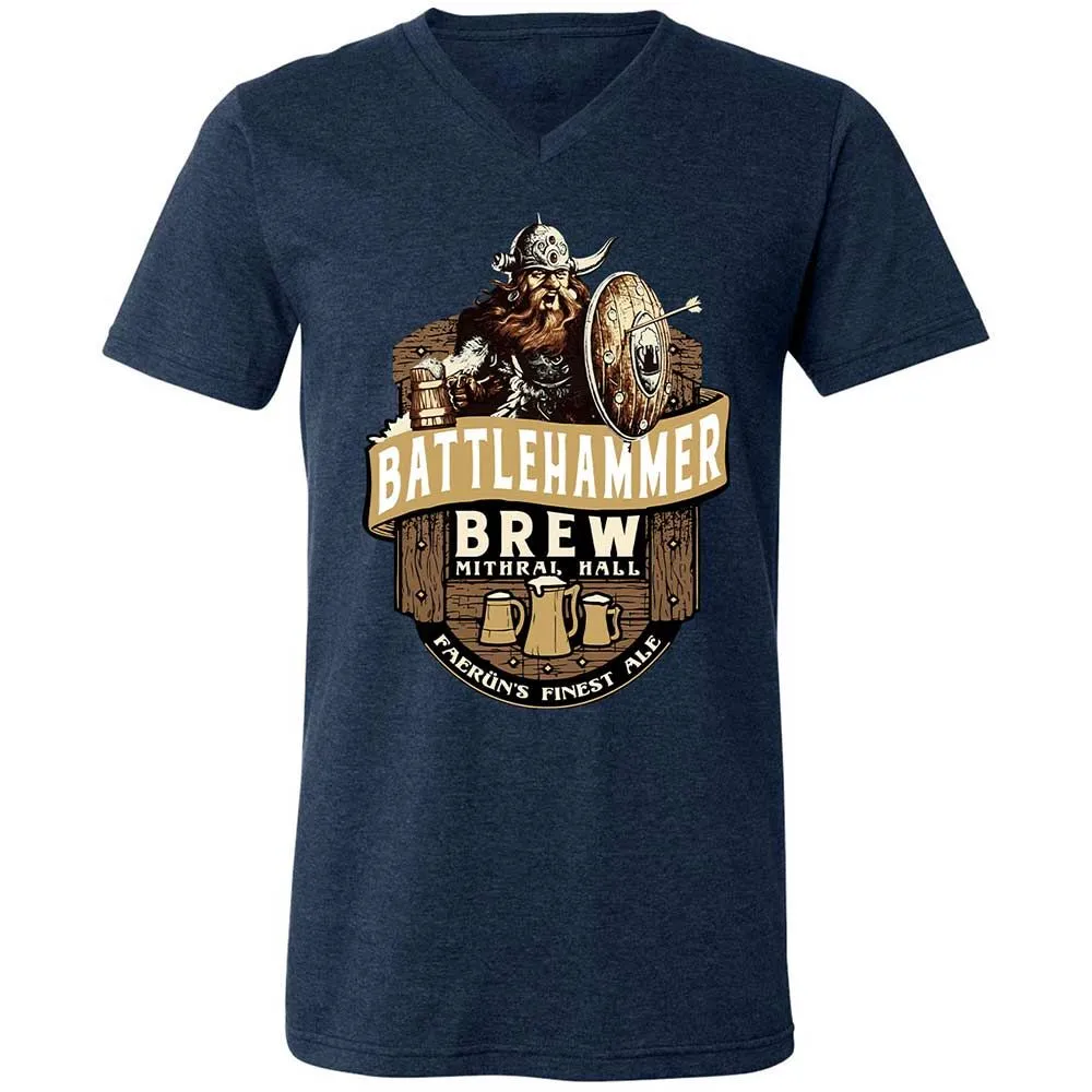 Battlehammer Brew Unisex V-Neck T-Shirt - Heather Navy - 3