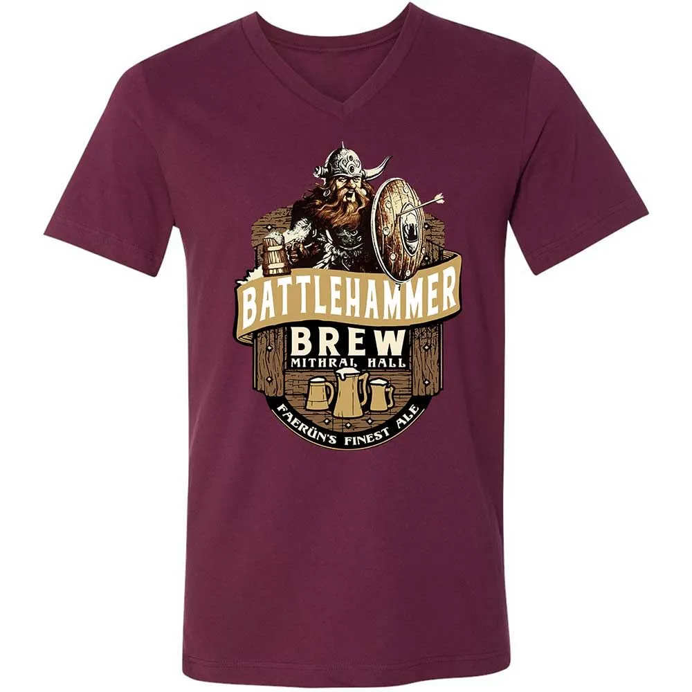 Battlehammer Brew Unisex V-Neck T-Shirt - Maroon - 8
